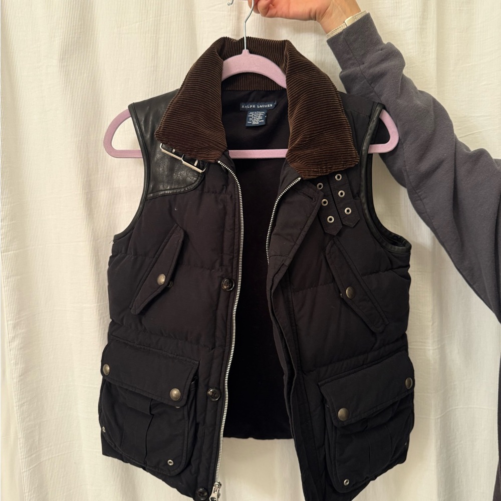 Ralph Lauren Black Vest with Brown Corduroy Collar